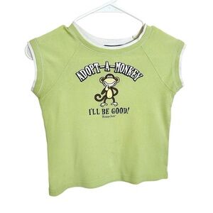 Vtg Y2K ADOPT A MONKEY I‘LL BE GOOD! Bobby Jack Double Lined Tee Shirt Top 🙈